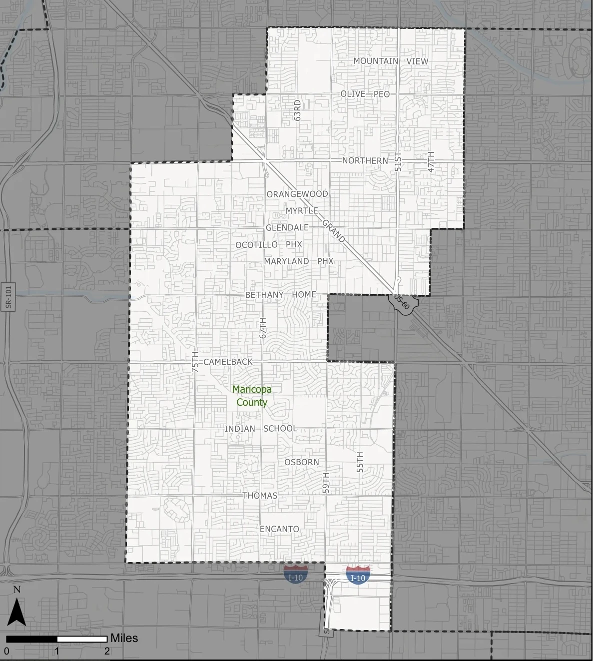 Arizona Legislative District 24 map showing the district boundary and surrounding streets